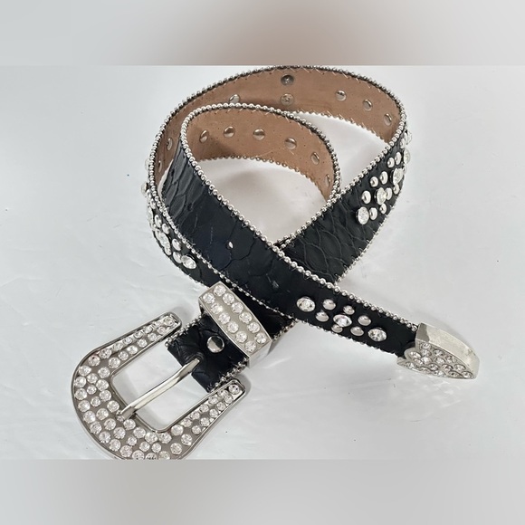Womens belt 24-26 black rockabilly bling studs  rhinestones western cowgirl 3490 - Picture 13 of 15